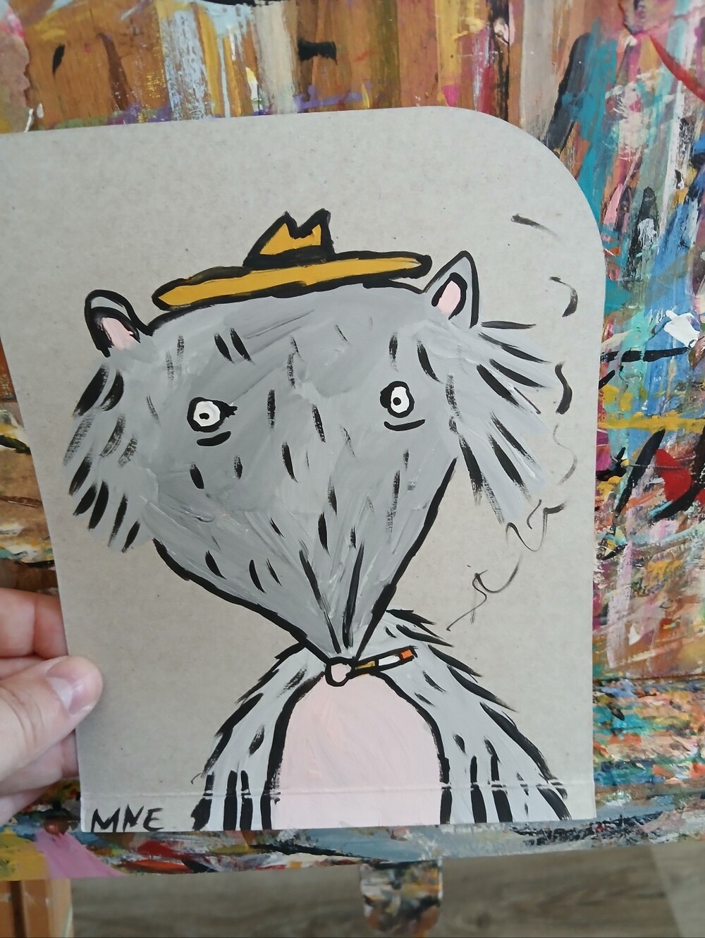 Possum In Hat Painting Folk Art